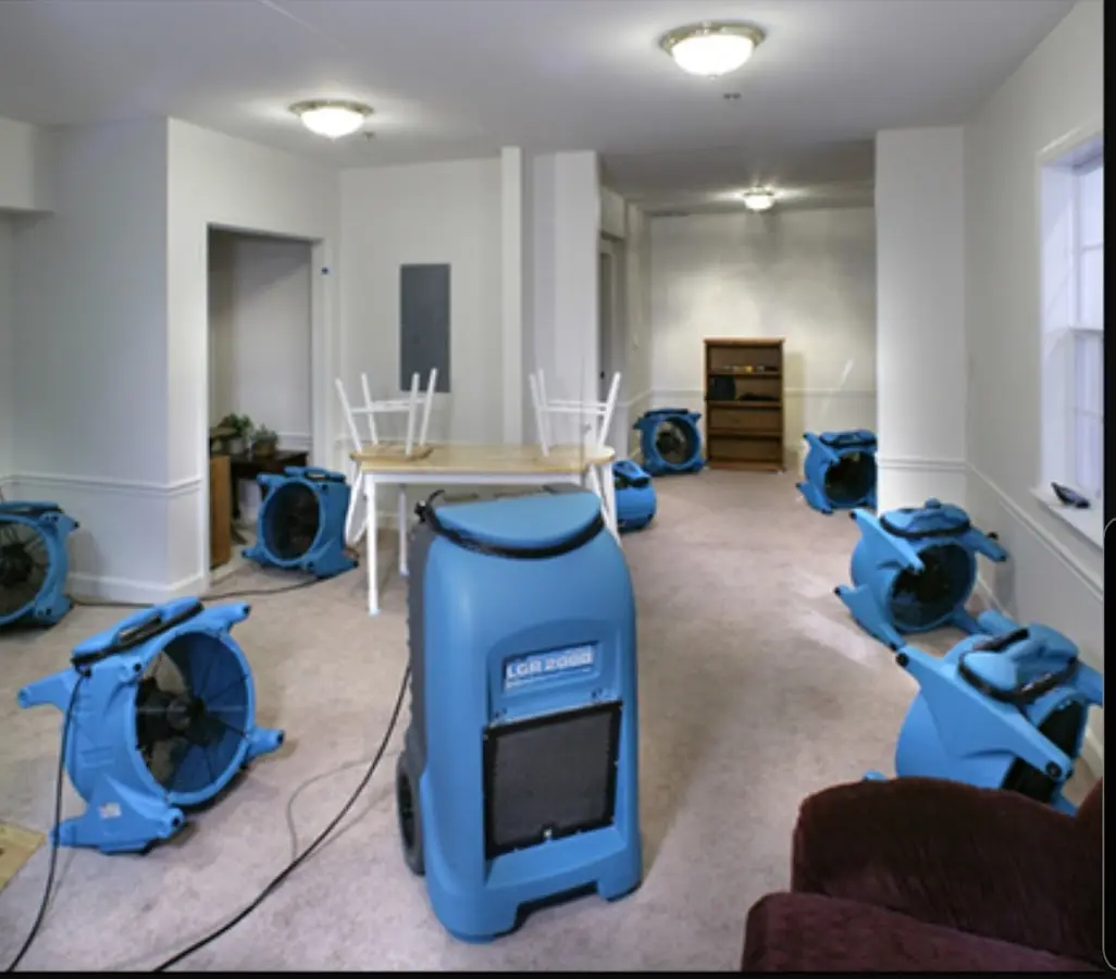 Air movers and dehumidifier setup for Water Extraction & Removal in Morehead